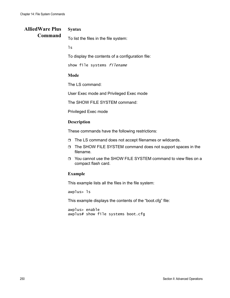 Alliedware plus command | Allied Telesis AT-S63 User Manual | Page 250 / 836