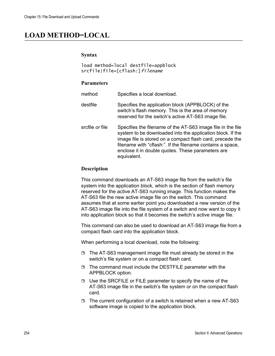 Load method=local | Allied Telesis AT-S63 User Manual | Page 254 / 836