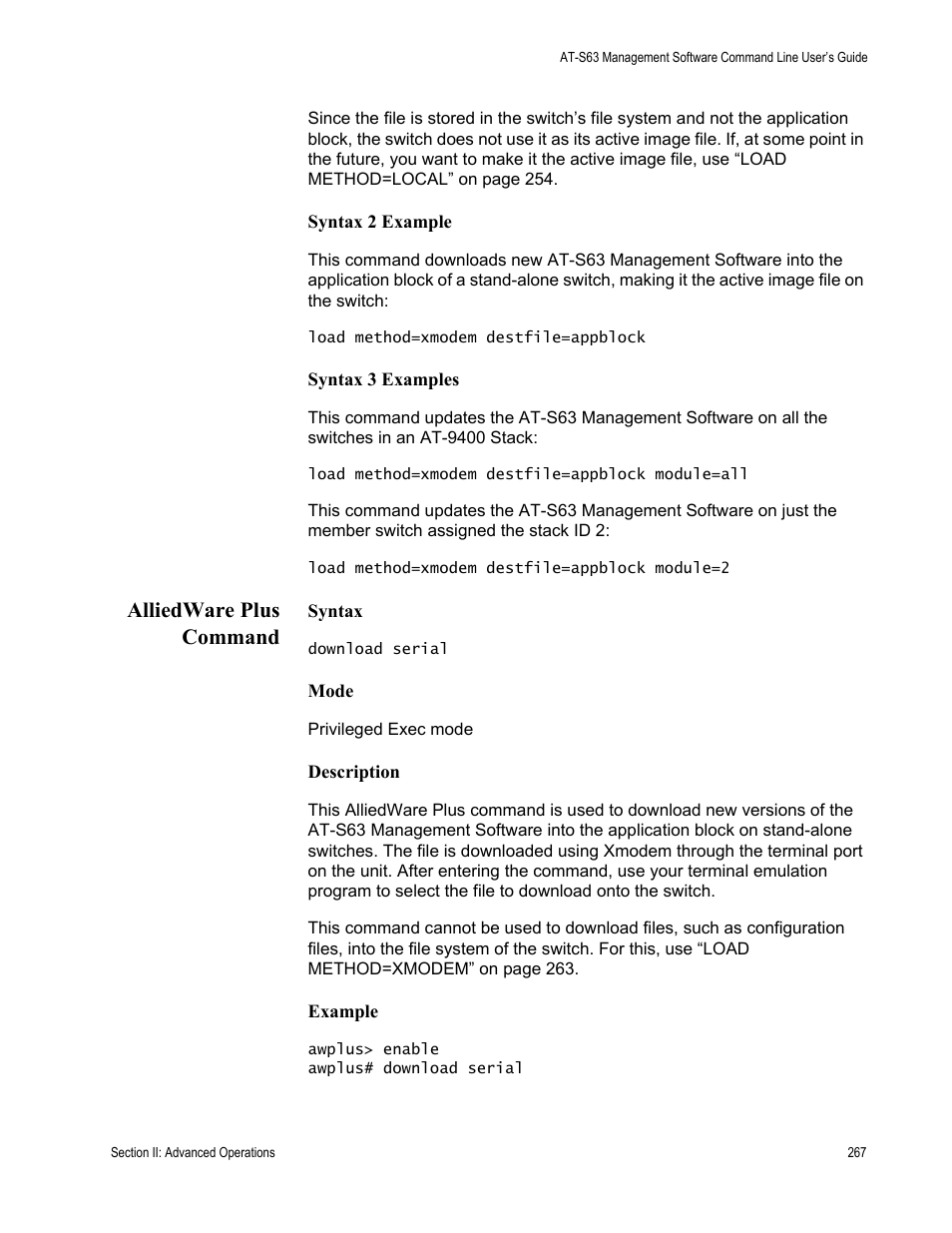 Alliedware plus command | Allied Telesis AT-S63 User Manual | Page 267 / 836