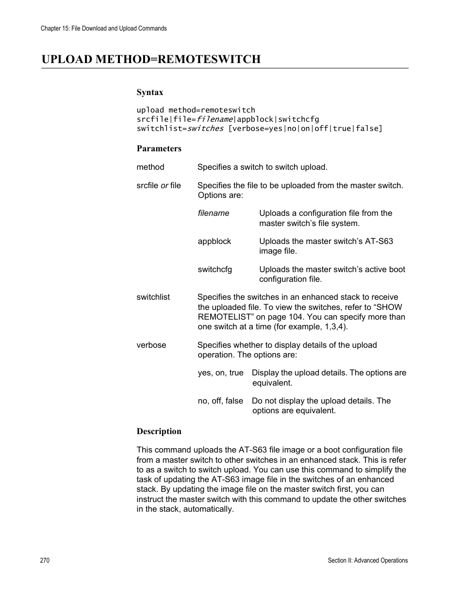 Upload method=remoteswitch | Allied Telesis AT-S63 User Manual | Page 270 / 836