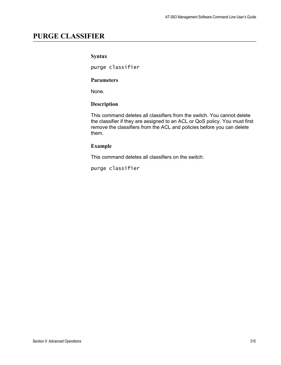 Purge classifier | Allied Telesis AT-S63 User Manual | Page 315 / 836