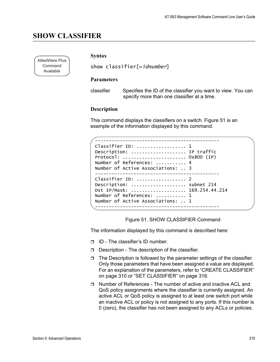Show classifier | Allied Telesis AT-S63 User Manual | Page 319 / 836