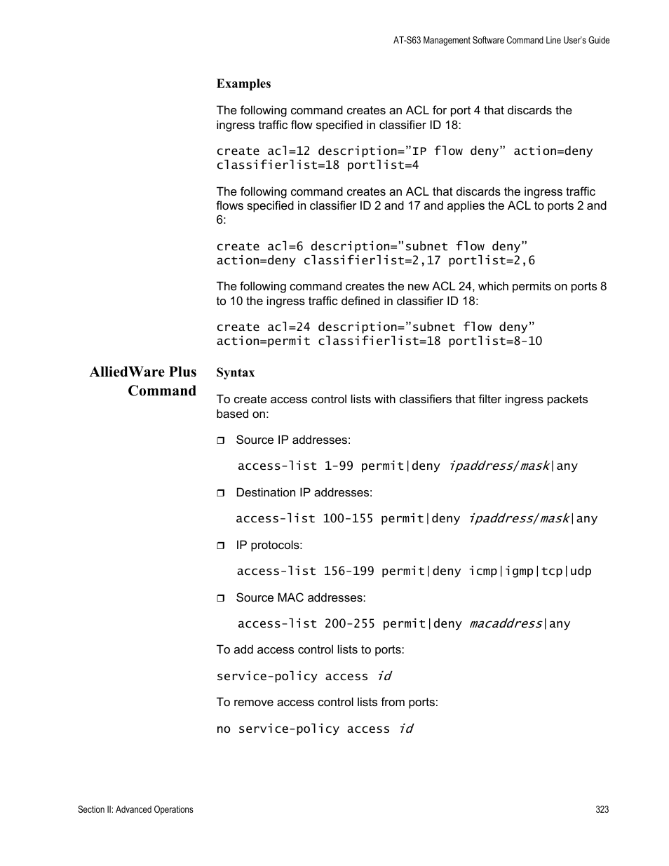 Alliedware plus command | Allied Telesis AT-S63 User Manual | Page 323 / 836