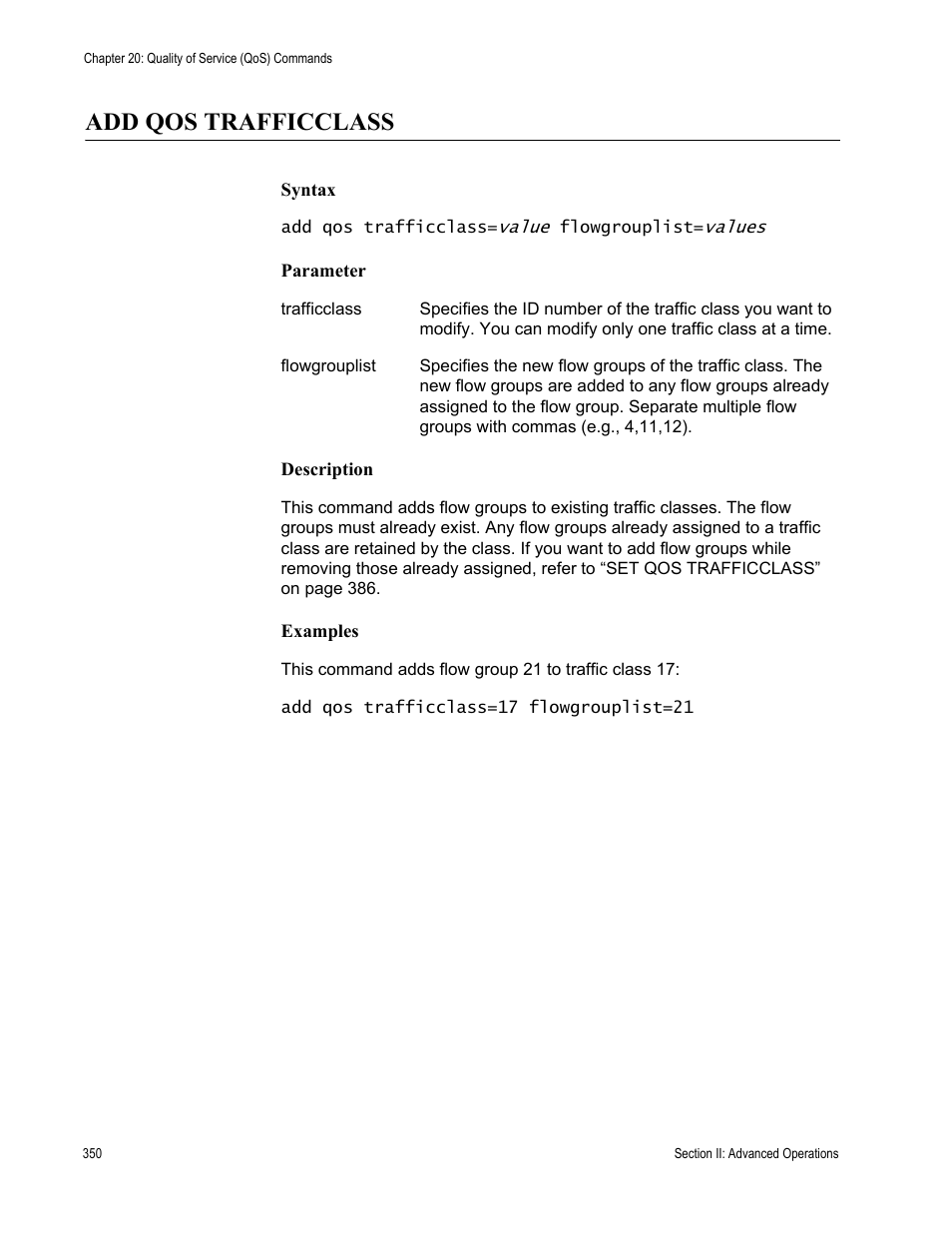 Add qos trafficclass | Allied Telesis AT-S63 User Manual | Page 350 / 836