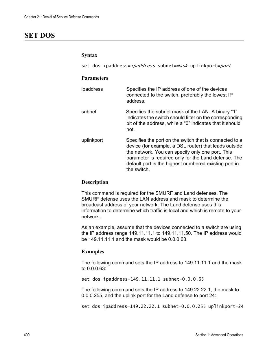 Set dos | Allied Telesis AT-S63 User Manual | Page 400 / 836