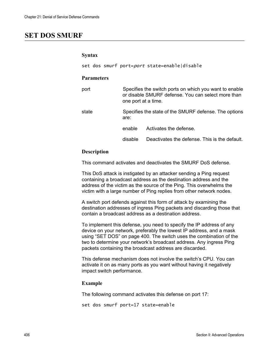 Set dos smurf | Allied Telesis AT-S63 User Manual | Page 406 / 836