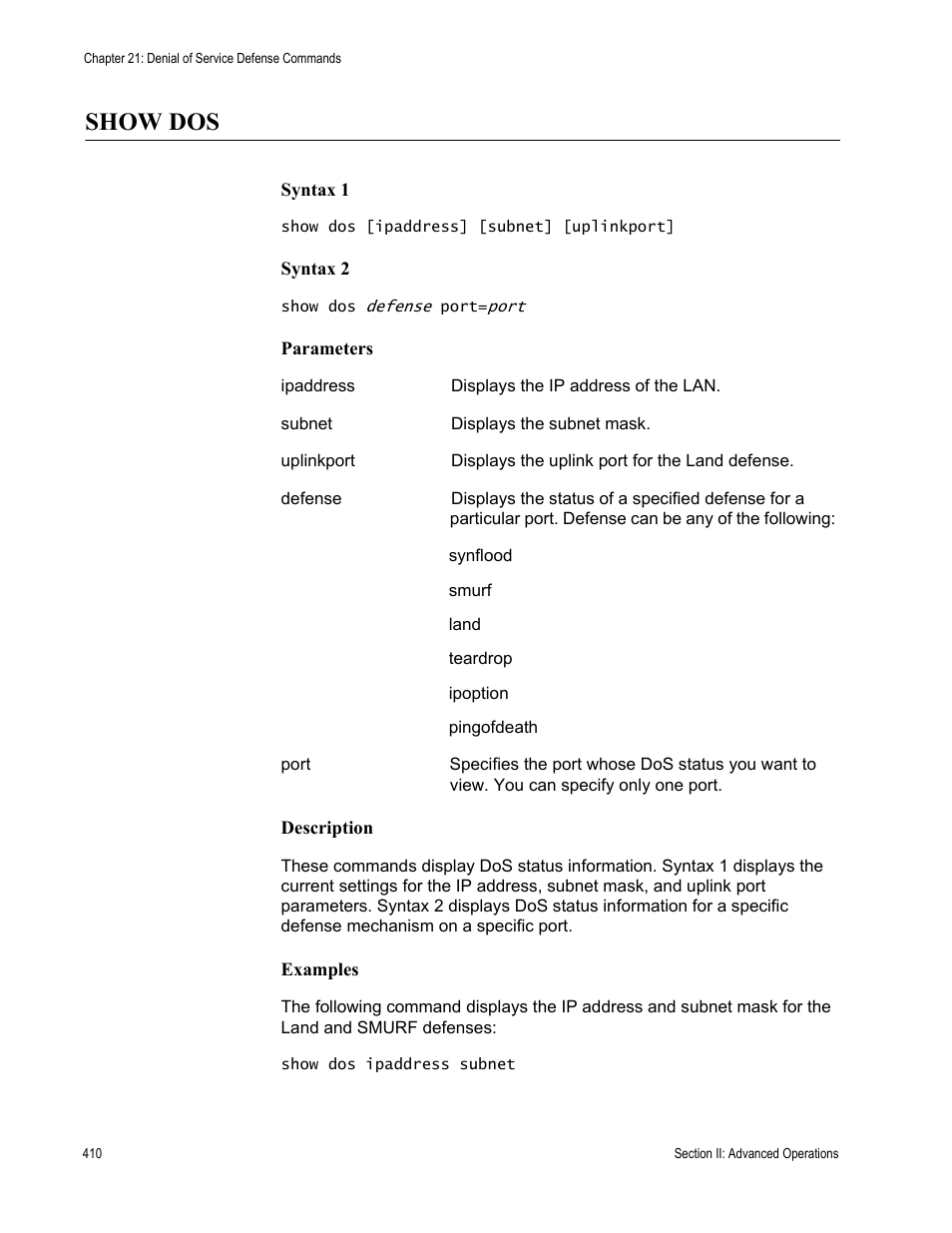 Show dos | Allied Telesis AT-S63 User Manual | Page 410 / 836