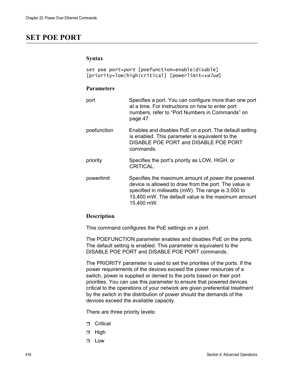 Set poe port | Allied Telesis AT-S63 User Manual | Page 416 / 836