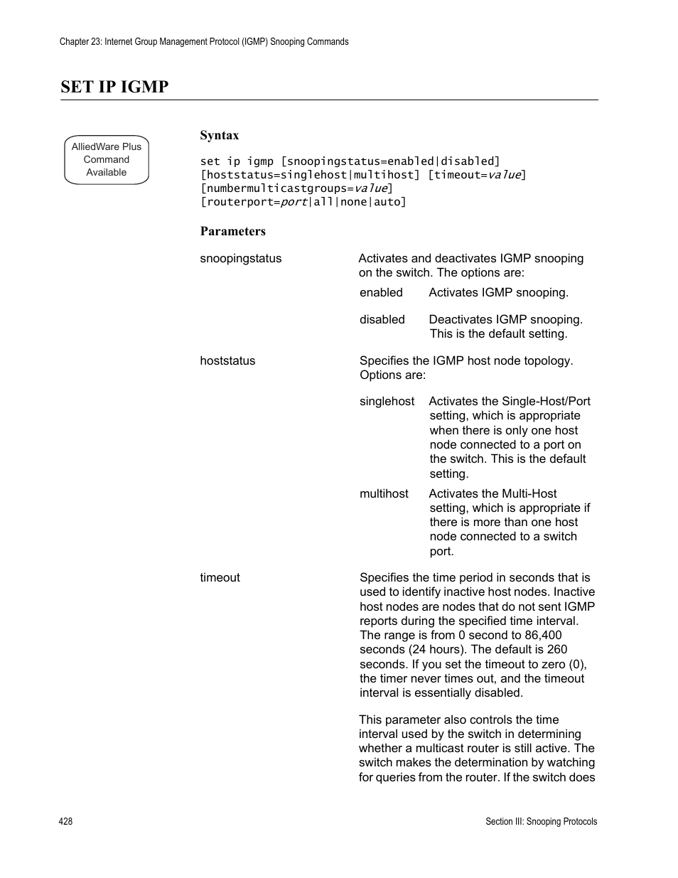 Set ip igmp | Allied Telesis AT-S63 User Manual | Page 428 / 836