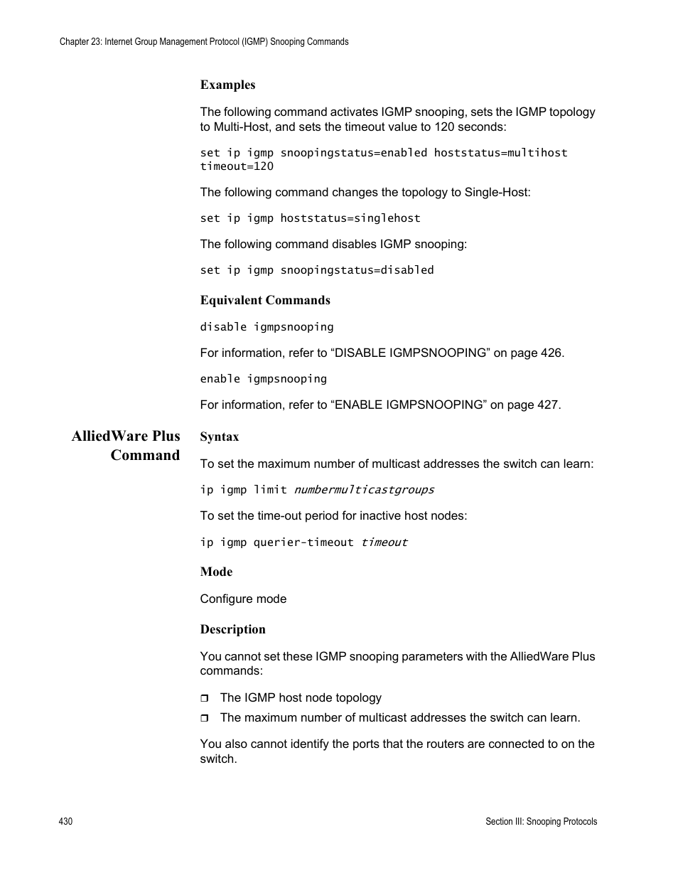 Alliedware plus command | Allied Telesis AT-S63 User Manual | Page 430 / 836