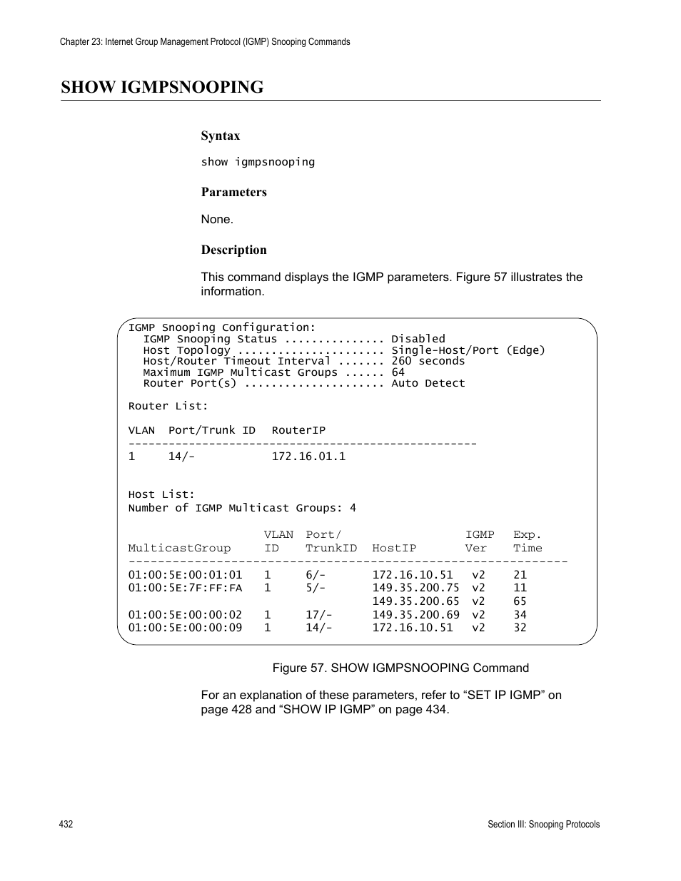 Show igmpsnooping | Allied Telesis AT-S63 User Manual | Page 432 / 836