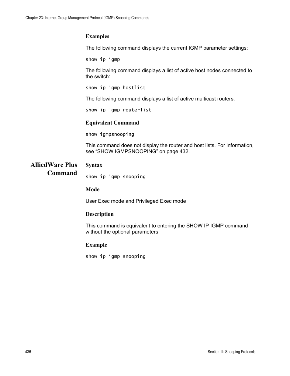 Alliedware plus command | Allied Telesis AT-S63 User Manual | Page 436 / 836