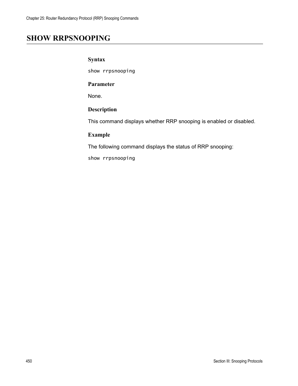 Show rrpsnooping | Allied Telesis AT-S63 User Manual | Page 450 / 836