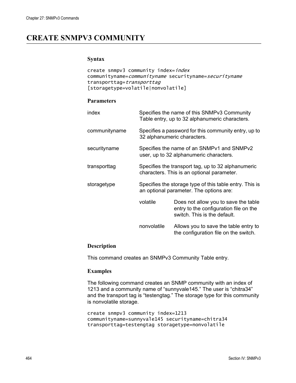 Create snmpv3 community | Allied Telesis AT-S63 User Manual | Page 464 / 836
