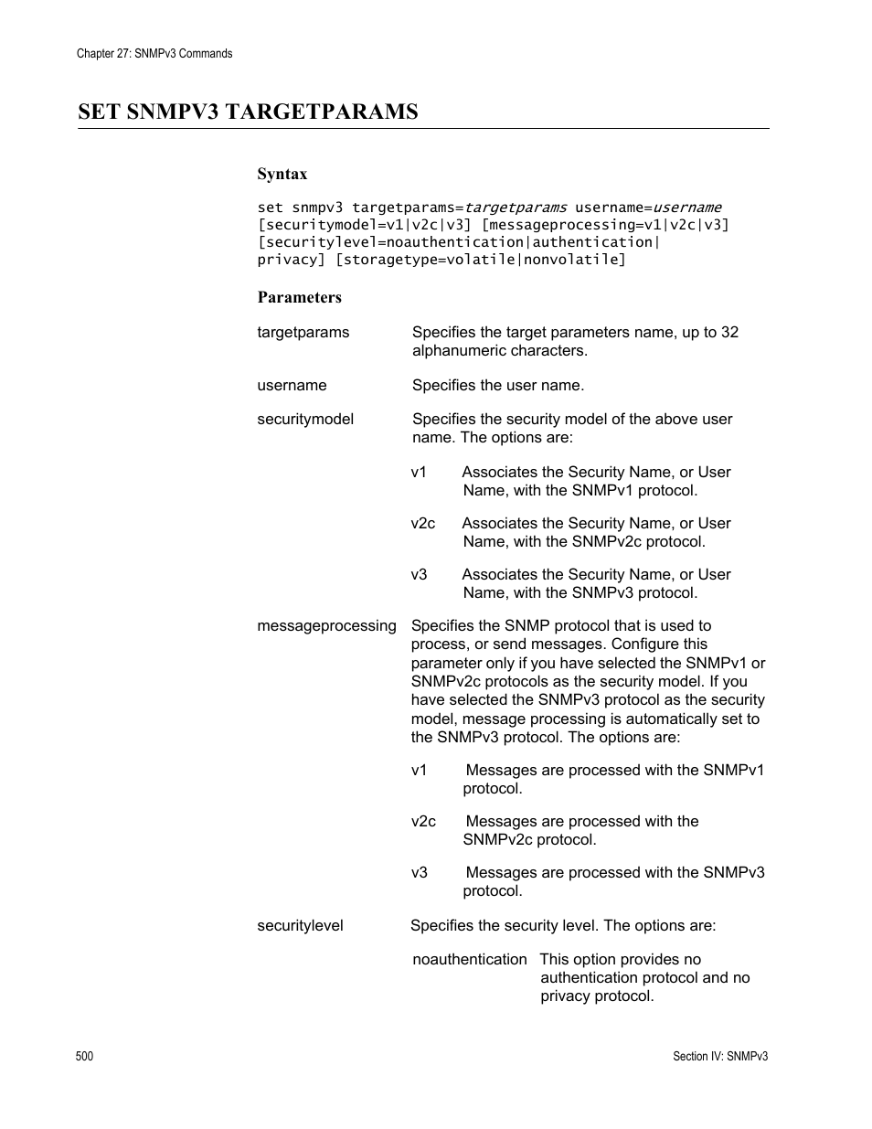 Set snmpv3 targetparams | Allied Telesis AT-S63 User Manual | Page 500 / 836