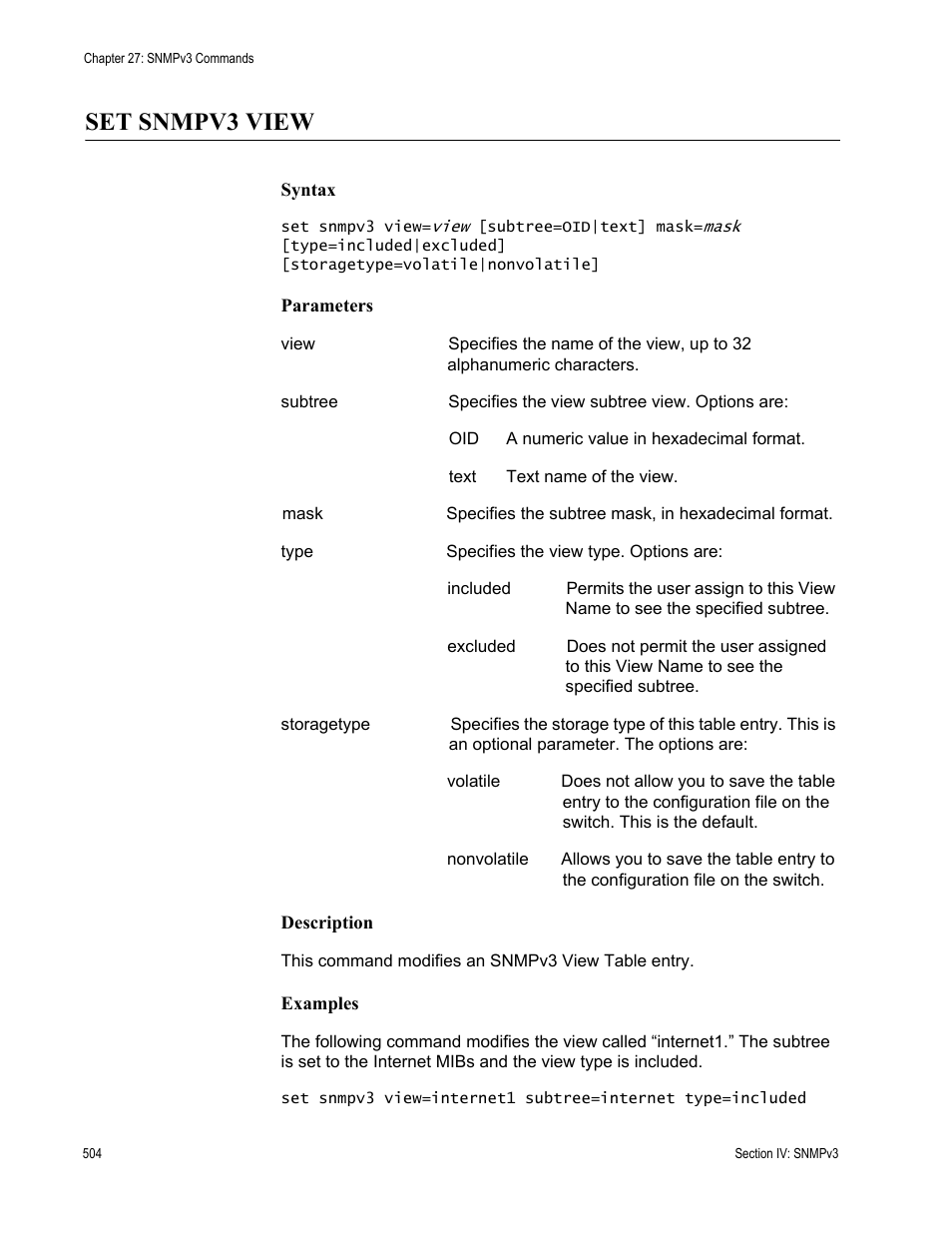 Set snmpv3 view | Allied Telesis AT-S63 User Manual | Page 504 / 836