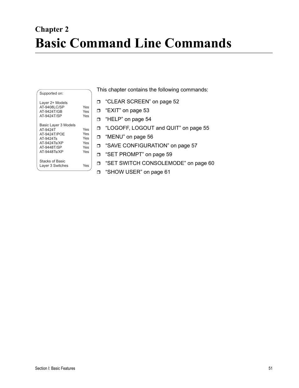 Chapter 2, Basic command line commands, R 2: basic command line commands | Allied Telesis AT-S63 User Manual | Page 51 / 836