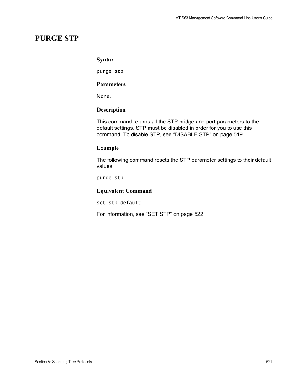 Purge stp | Allied Telesis AT-S63 User Manual | Page 521 / 836