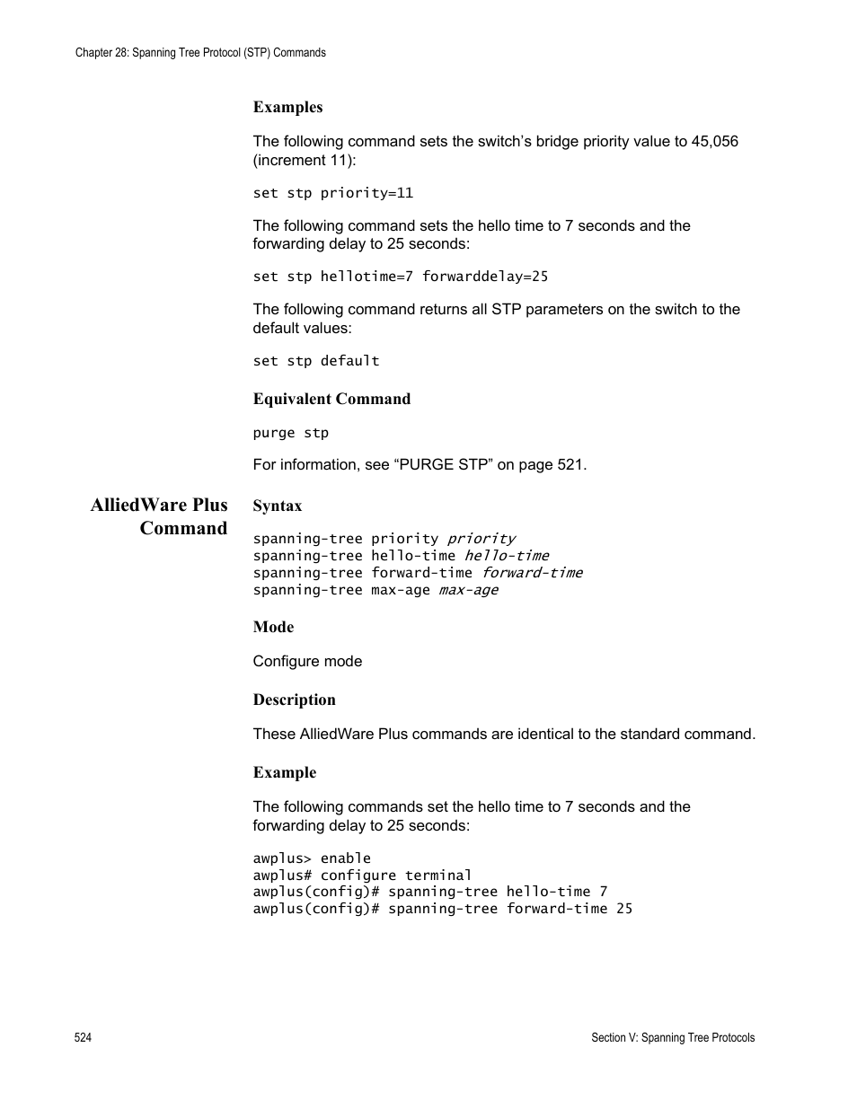Alliedware plus command | Allied Telesis AT-S63 User Manual | Page 524 / 836