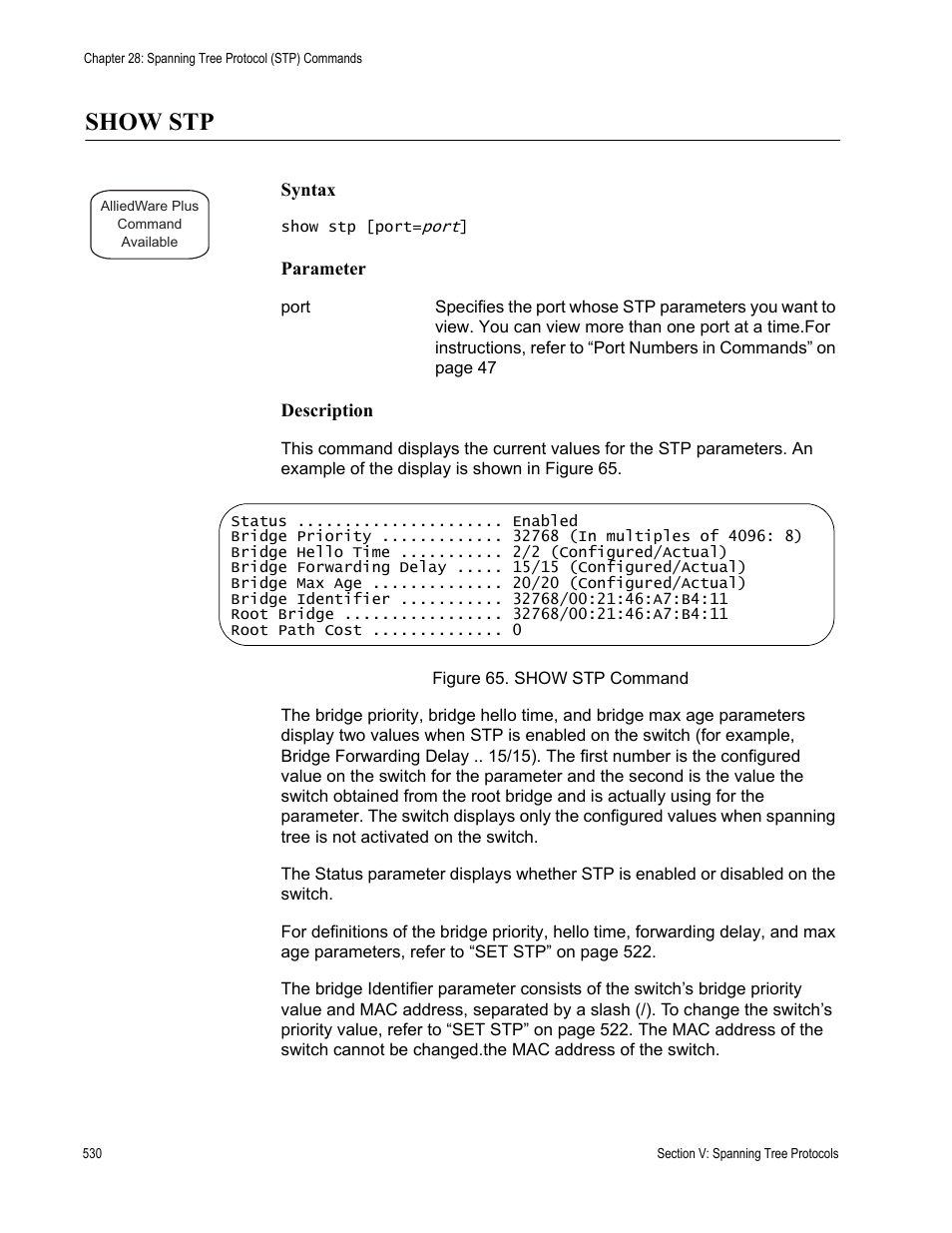 Show stp | Allied Telesis AT-S63 User Manual | Page 530 / 836
