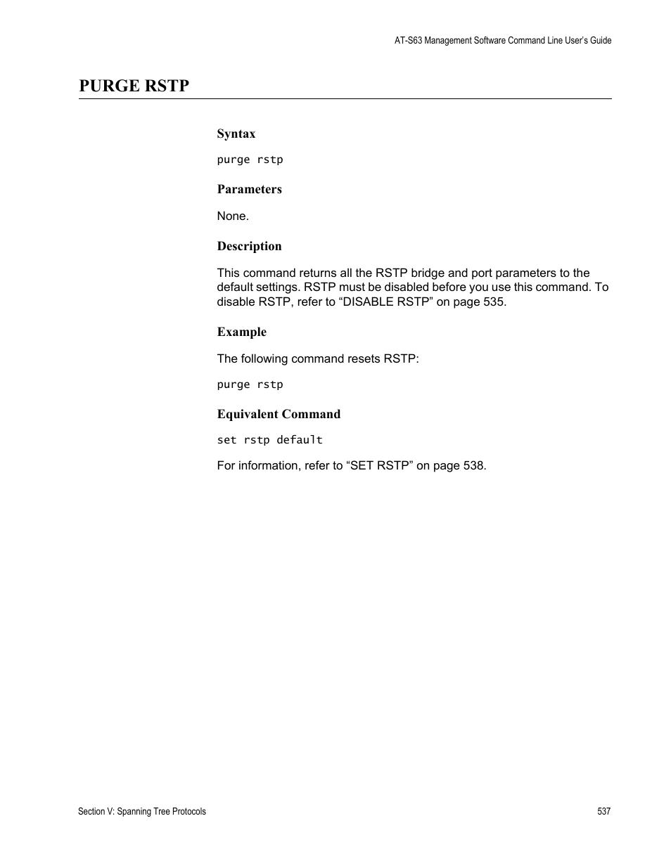 Purge rstp | Allied Telesis AT-S63 User Manual | Page 537 / 836