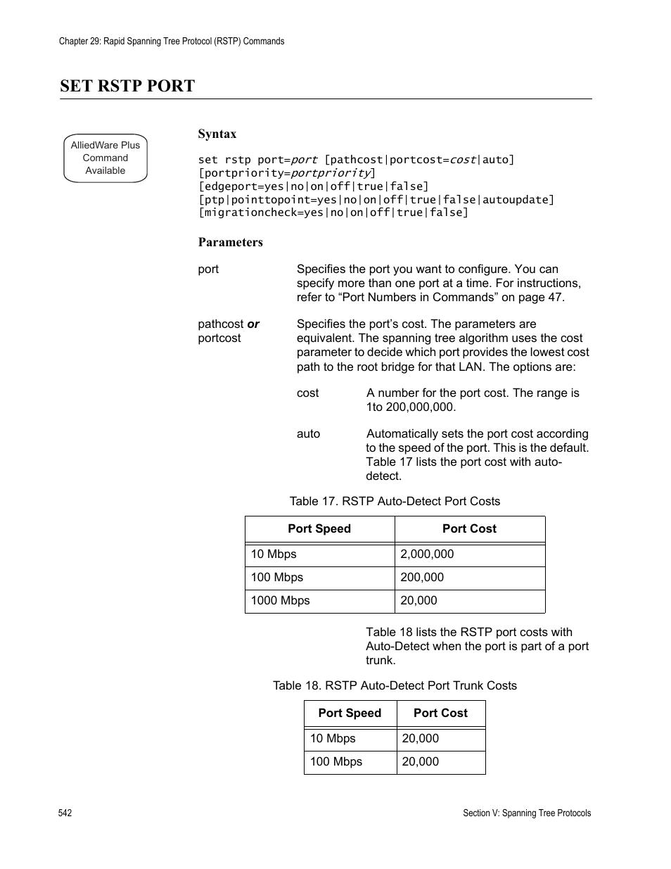Set rstp port | Allied Telesis AT-S63 User Manual | Page 542 / 836