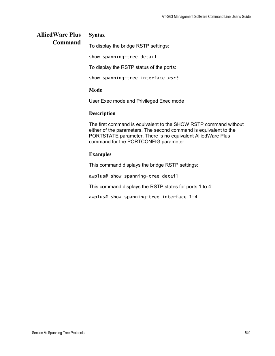 Alliedware plus command | Allied Telesis AT-S63 User Manual | Page 549 / 836