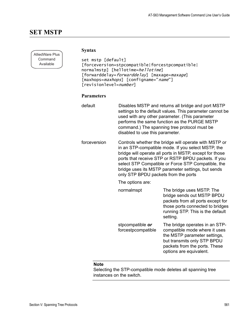 Set mstp | Allied Telesis AT-S63 User Manual | Page 561 / 836