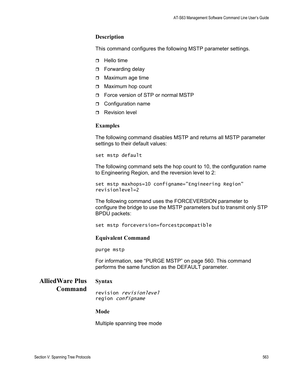 Alliedware plus command | Allied Telesis AT-S63 User Manual | Page 563 / 836