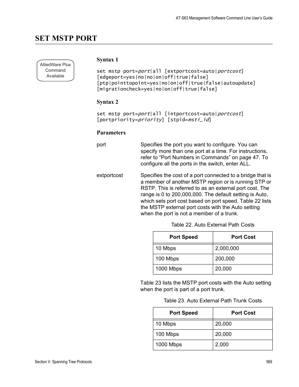 Set mstp port | Allied Telesis AT-S63 User Manual | Page 569 / 836