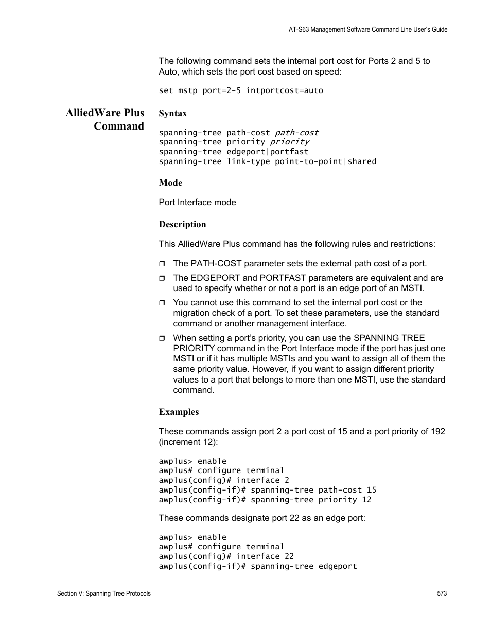 Alliedware plus command | Allied Telesis AT-S63 User Manual | Page 573 / 836