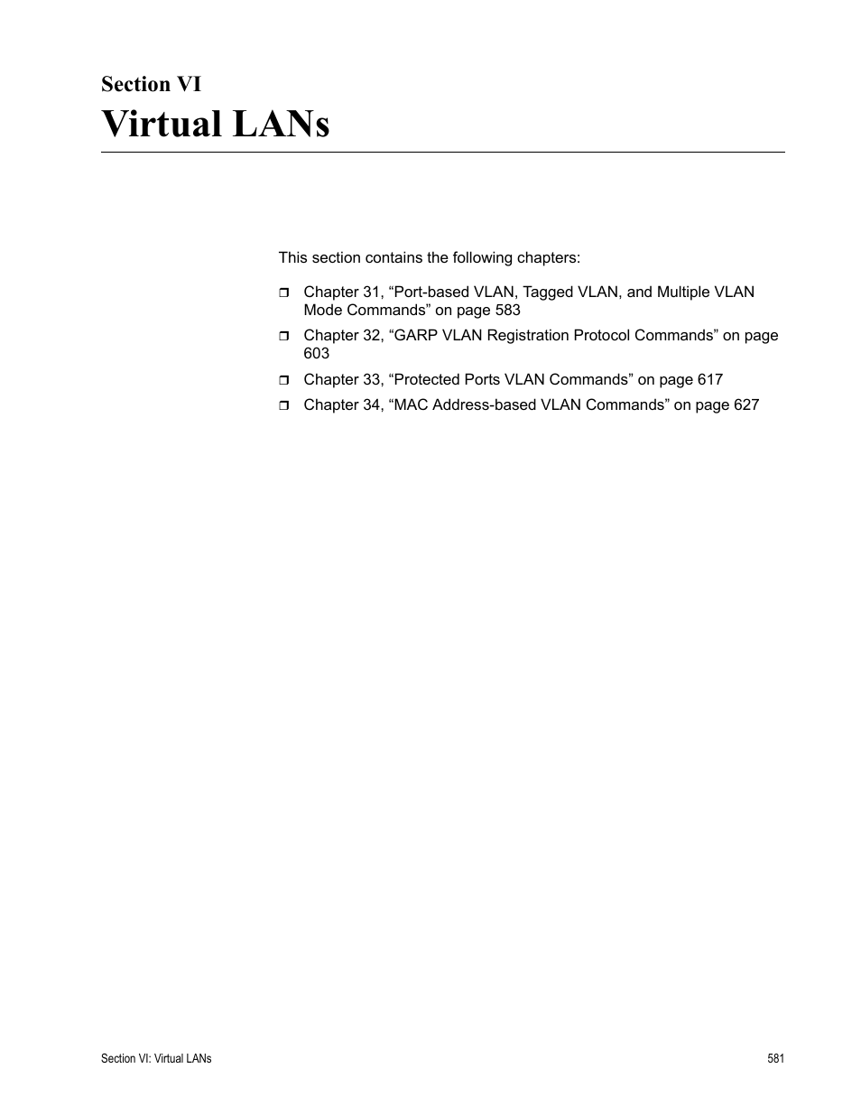 Section vi, Virtual lans, Section vi: virtual lans | Allied Telesis AT-S63 User Manual | Page 581 / 836