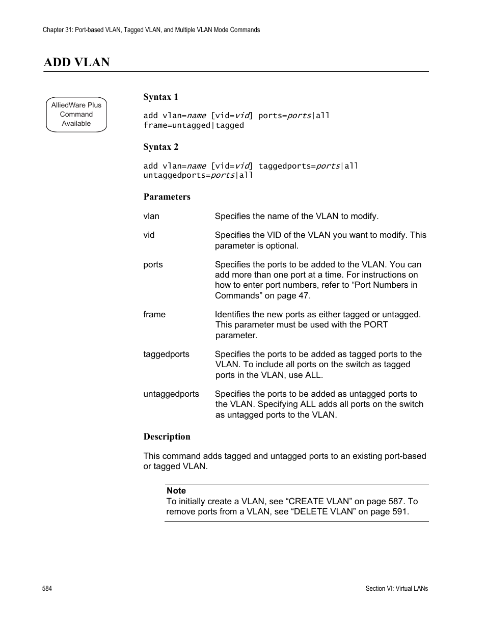 Add vlan | Allied Telesis AT-S63 User Manual | Page 584 / 836