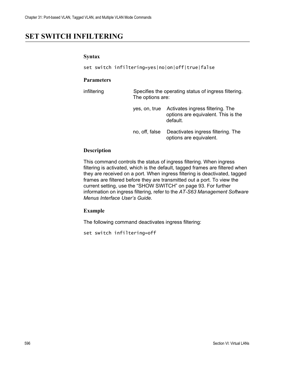 Set switch infiltering | Allied Telesis AT-S63 User Manual | Page 596 / 836