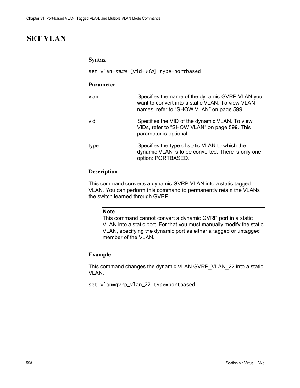 Set vlan | Allied Telesis AT-S63 User Manual | Page 598 / 836