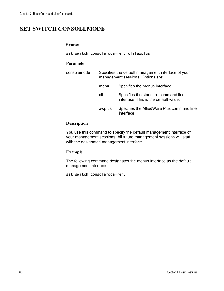 Set switch consolemode | Allied Telesis AT-S63 User Manual | Page 60 / 836
