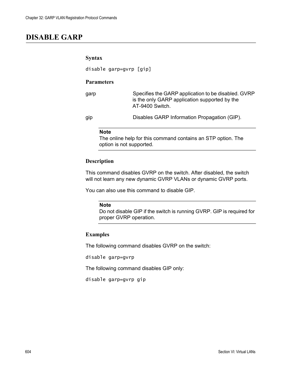 Disable garp | Allied Telesis AT-S63 User Manual | Page 604 / 836