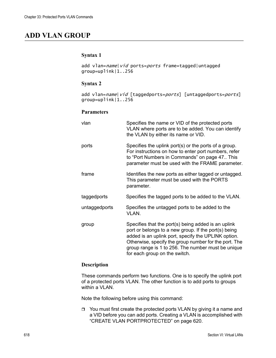 Add vlan group | Allied Telesis AT-S63 User Manual | Page 618 / 836