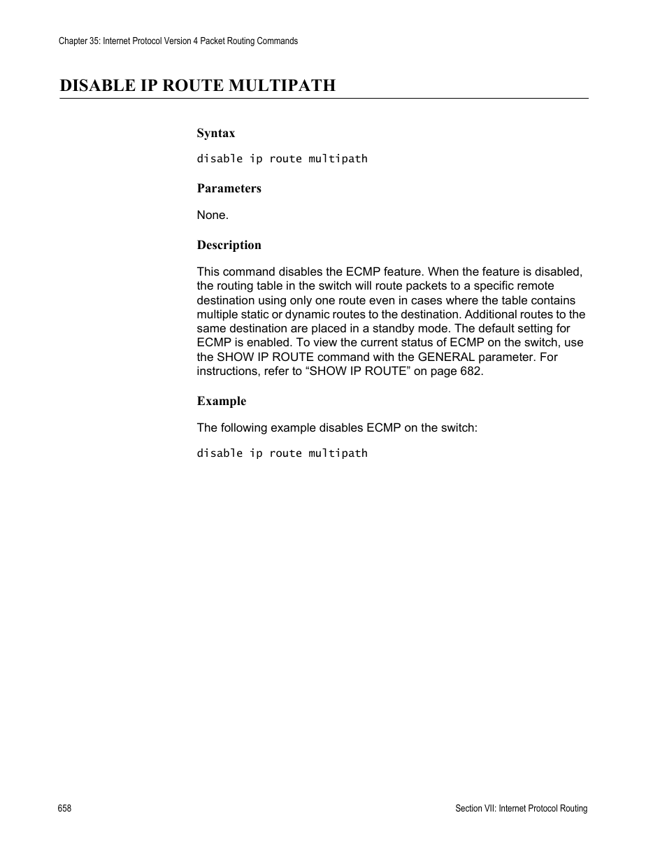 Disable ip route multipath | Allied Telesis AT-S63 User Manual | Page 658 / 836