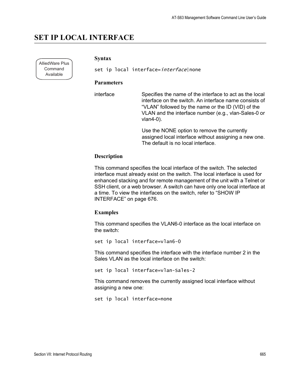Set ip local interface | Allied Telesis AT-S63 User Manual | Page 665 / 836