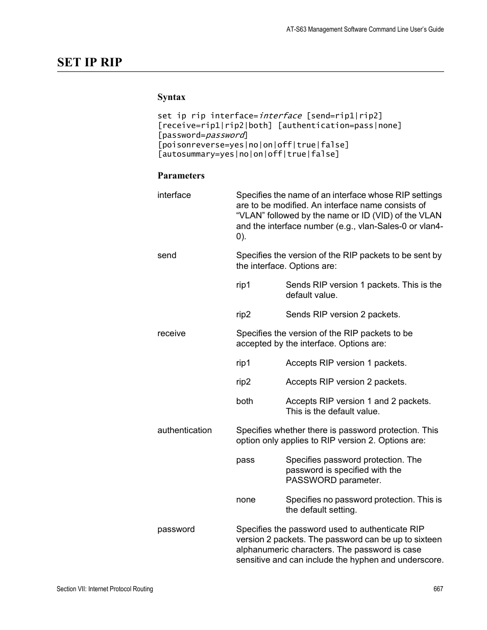 Set ip rip | Allied Telesis AT-S63 User Manual | Page 667 / 836