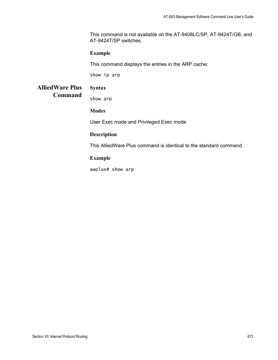 Alliedware plus command | Allied Telesis AT-S63 User Manual | Page 673 / 836