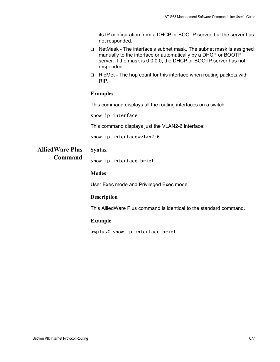 Alliedware plus command | Allied Telesis AT-S63 User Manual | Page 677 / 836