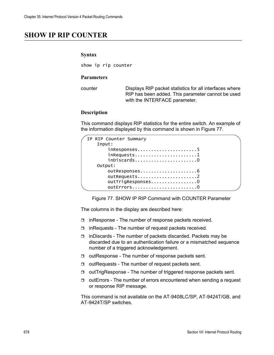 Show ip rip counter | Allied Telesis AT-S63 User Manual | Page 678 / 836