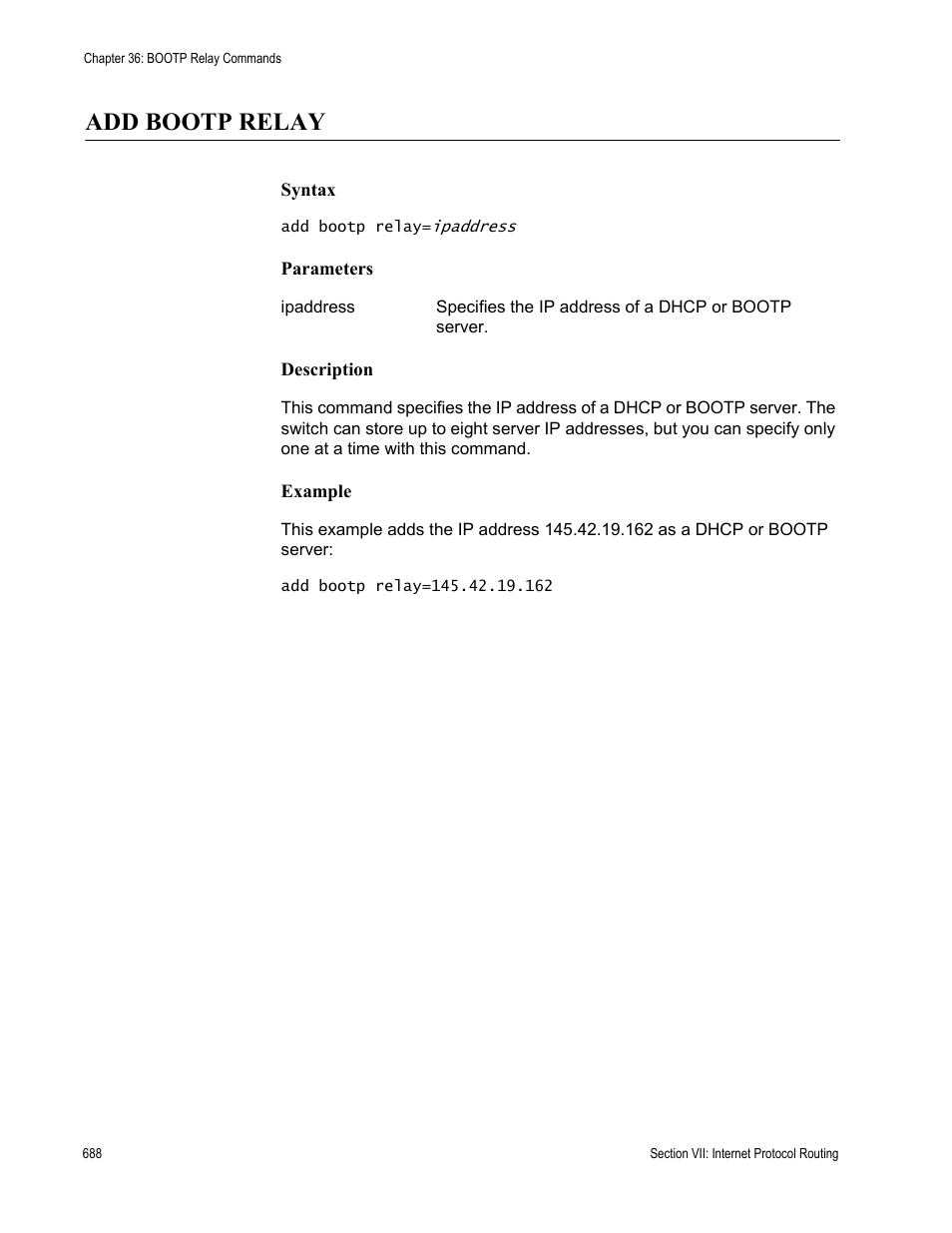 Add bootp relay | Allied Telesis AT-S63 User Manual | Page 688 / 836