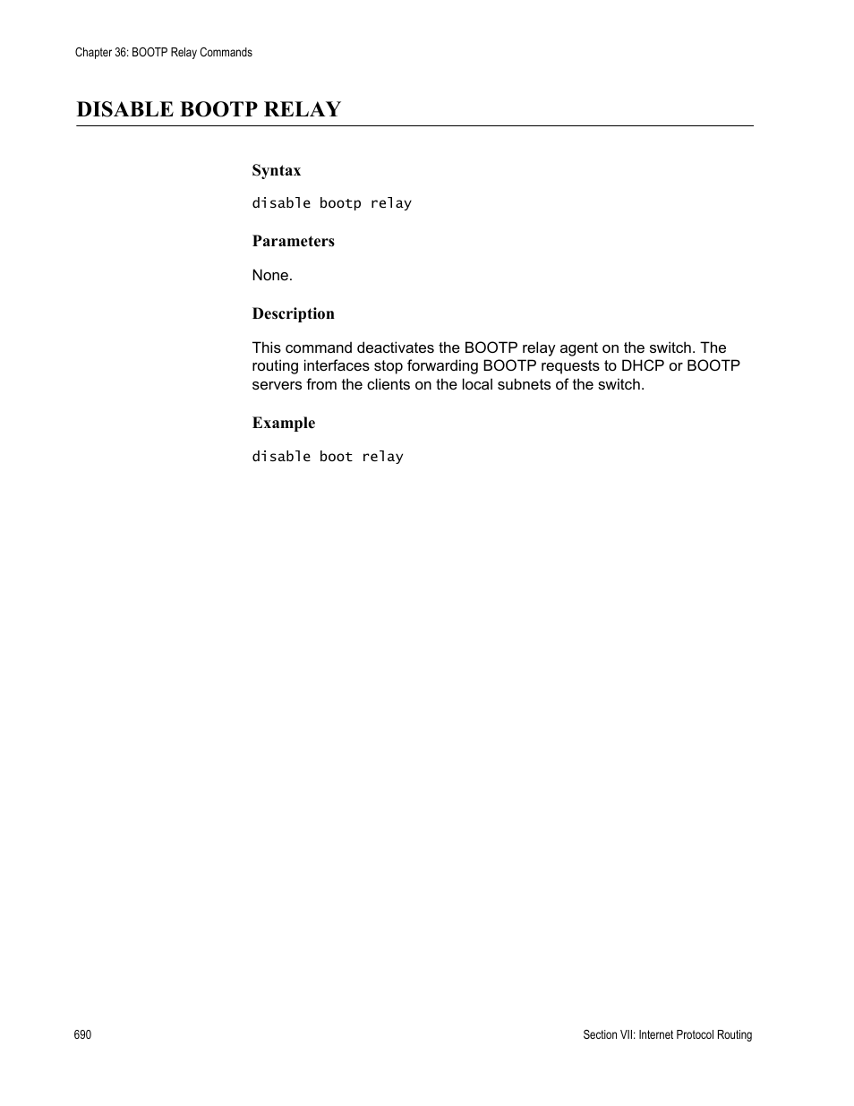 Disable bootp relay | Allied Telesis AT-S63 User Manual | Page 690 / 836