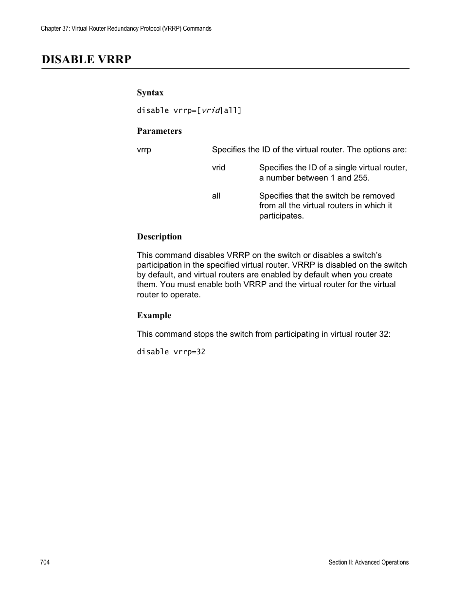 Disable vrrp | Allied Telesis AT-S63 User Manual | Page 704 / 836