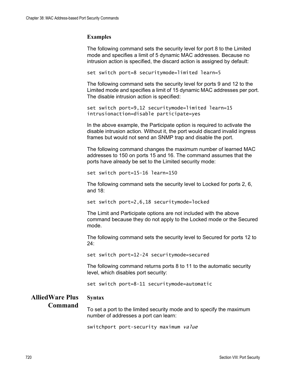 Alliedware plus command | Allied Telesis AT-S63 User Manual | Page 720 / 836