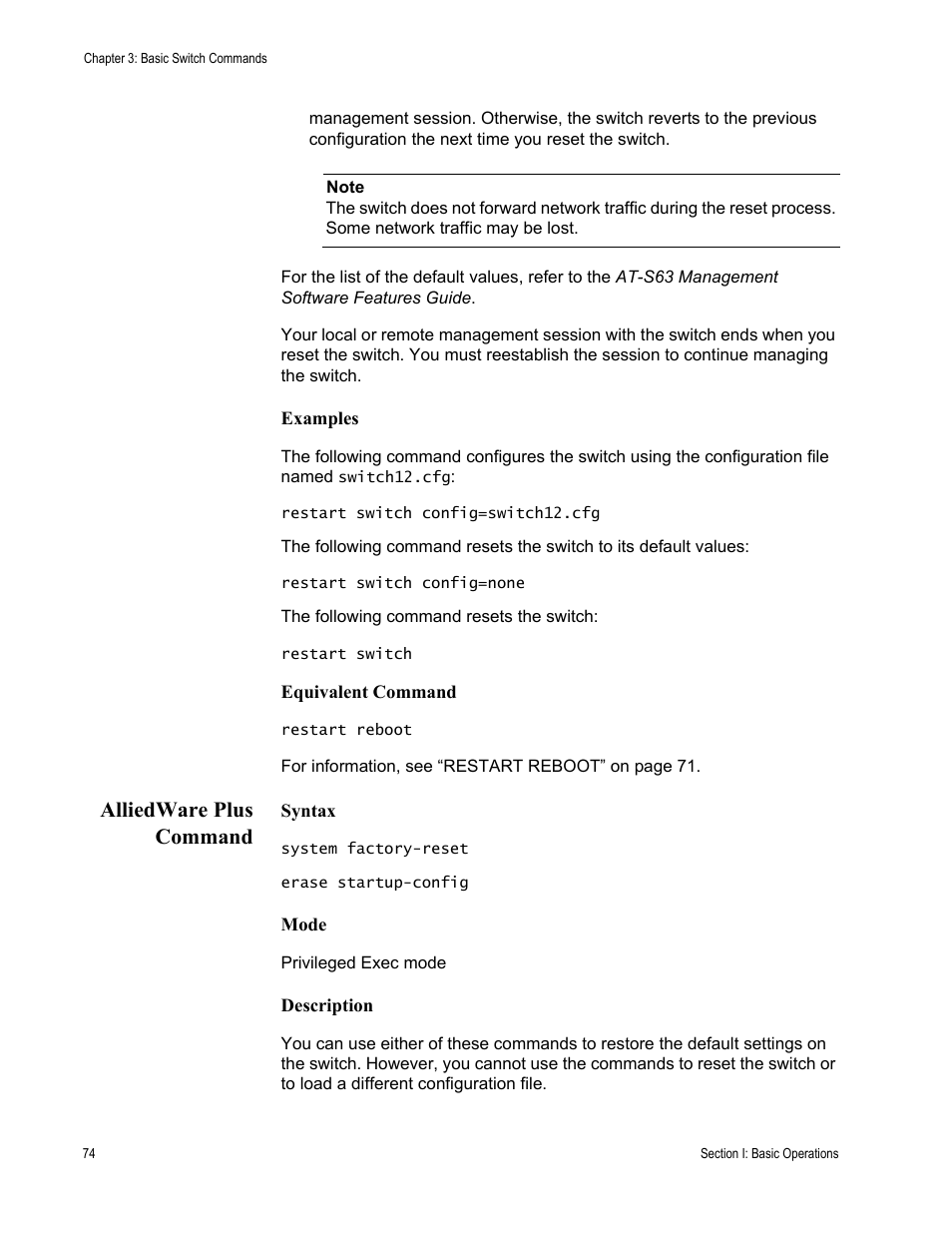 Alliedware plus command | Allied Telesis AT-S63 User Manual | Page 74 / 836
