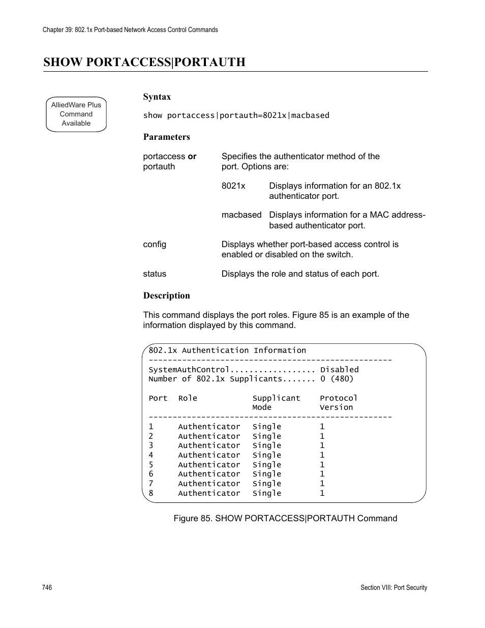 Show portaccess|portauth | Allied Telesis AT-S63 User Manual | Page 746 / 836